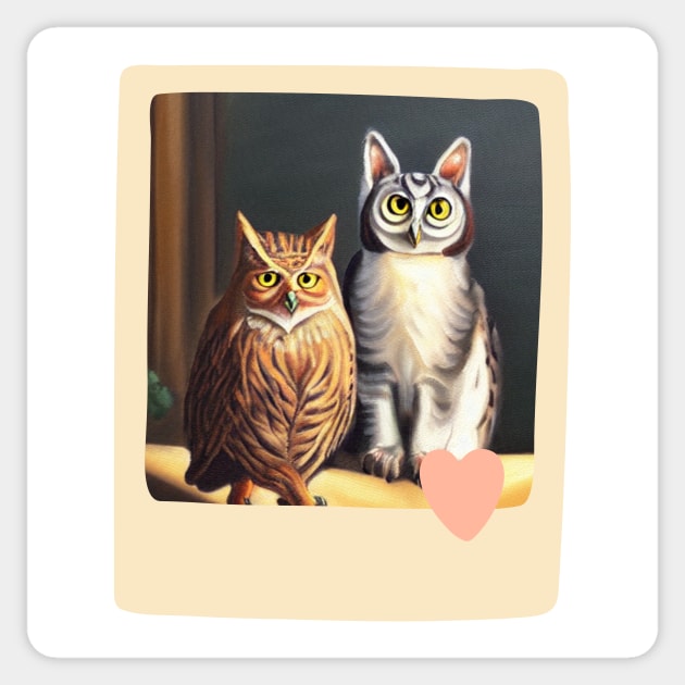 A Cat and An Owl Funny Pet Owner Love Frame Sticker by Trendy-Now